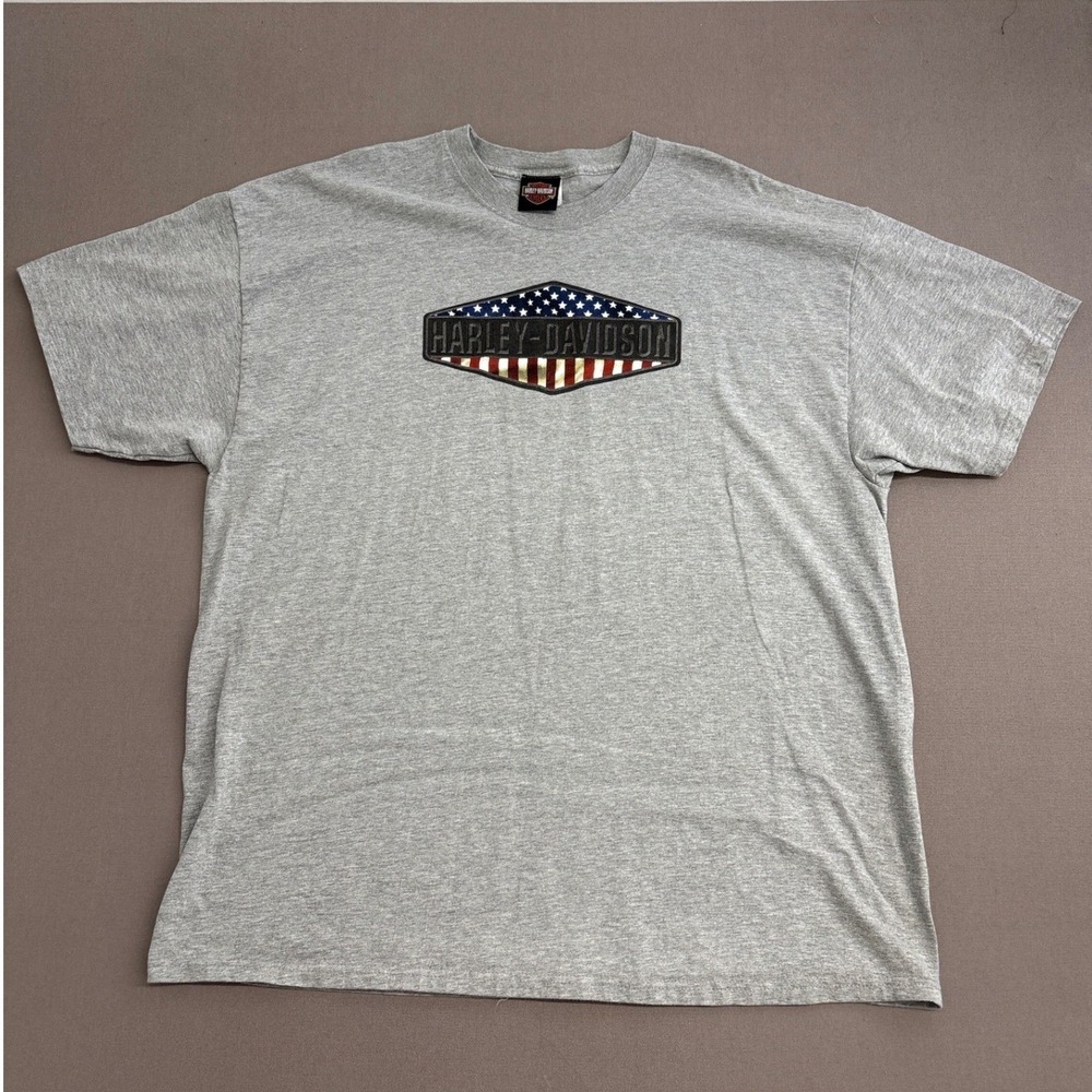 Harley-Davidson T-Shirt Mens 2XL Gray‎ USA Flag Powertrain Operations Wauwatosa